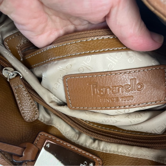 Tignanello brown leather shoulder bag with cinch belted top/multi-compartments - Picture 9 of 16